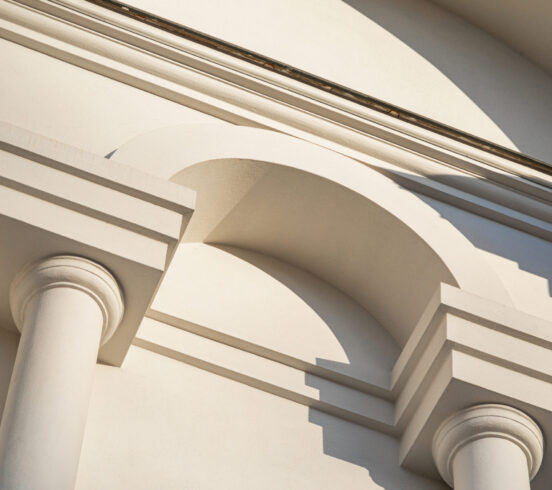 Fragment White classical building with columns, texture